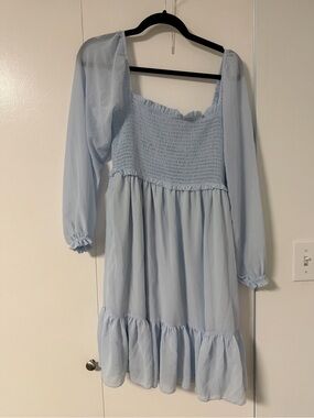 Ardene Light Blue Smocked Square-Neck Dress